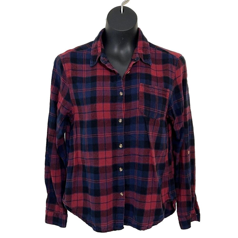 Bassport - Women's Blue, Red Plaid Flannel 100% Cotton Button Front Shirt M - Picture 1 of 8